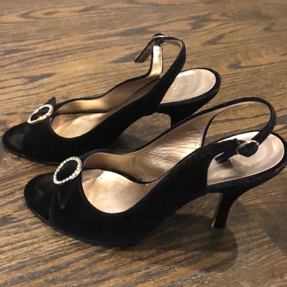 Velvet open-toe slingback heels - Picture 2 of 3